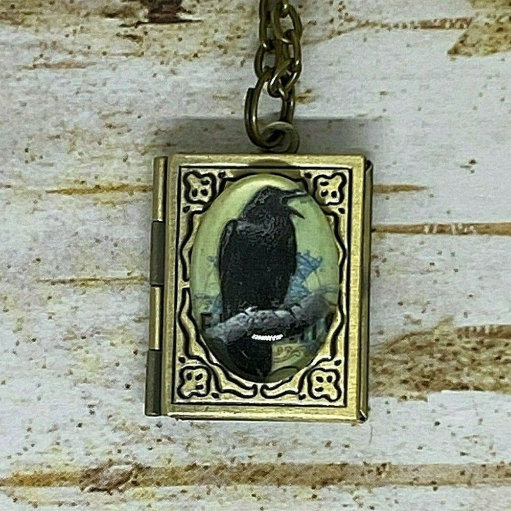 Birthday Christmas Steampunk Gothic Raven Crow Black Rockabilly Necklace Locket